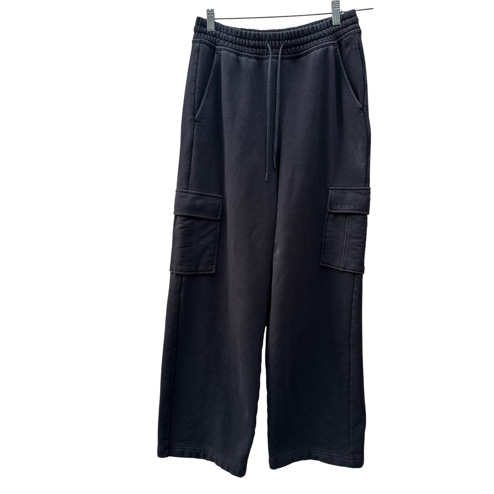 Athleta Black Cargo Wide Leg Sweatpants XS Drawstring Joggers